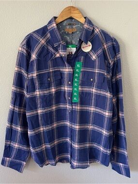 JACHS Girlfriend Flannel Shirt Blue/Pink Plaid Size XL NWT
